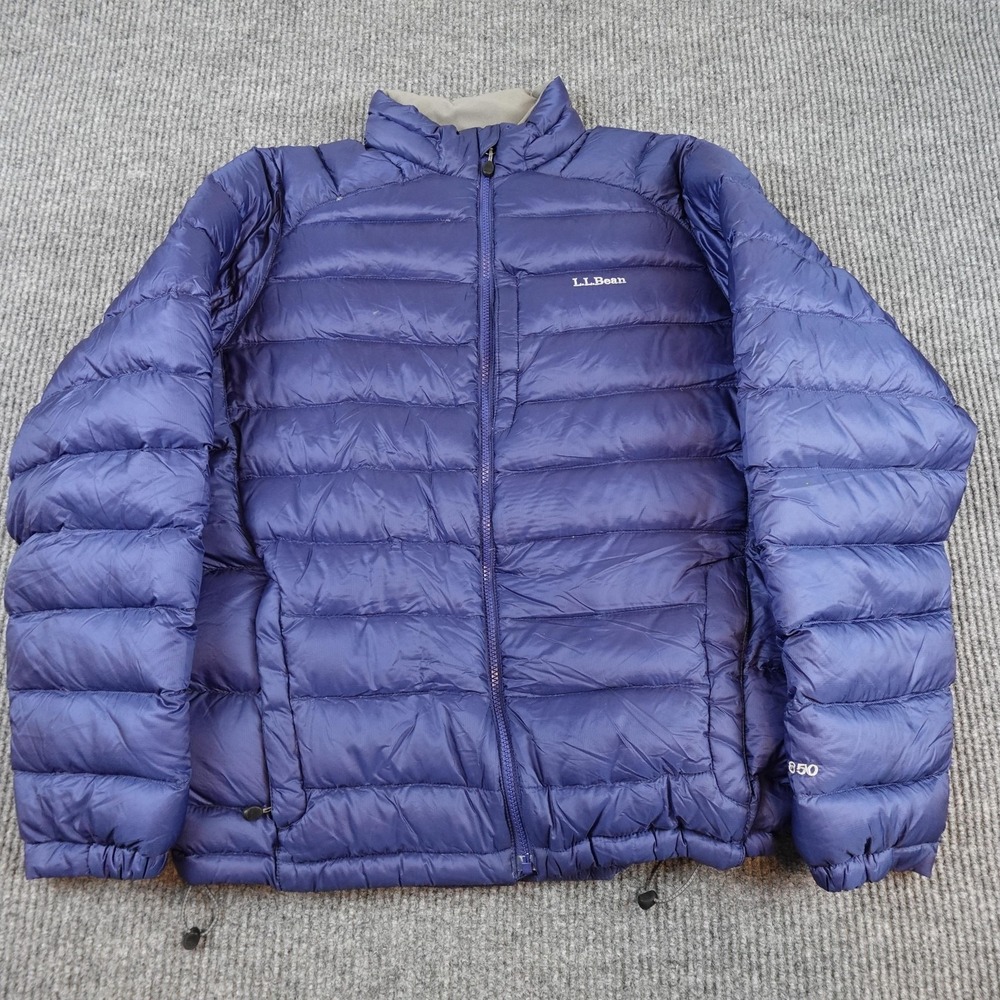 L.L. Bean Down Jacket Mens Large Blue 850 Puffer Full Zip Lightweight Outdoor